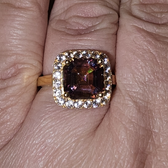 Sz 9, Northern Lights Quartz, White Zircon, 18K Yellow Gold Over 925 Silver,NWT - Picture 3 of 9